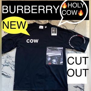 BURBERRY 🖤NEW🔥COW CUT-OUT Tee/Made in ITALY🇮🇹OVERSIZED🔥HOT Item🔥20”p-p/ SM